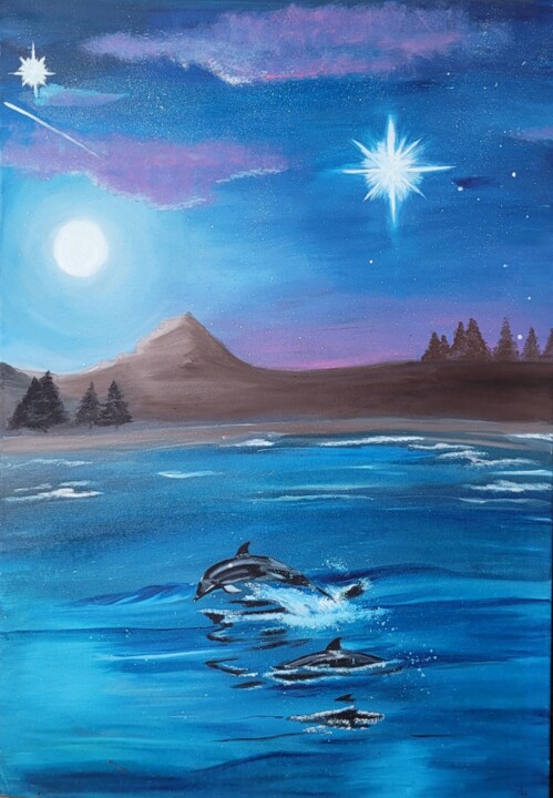 Painting titled "Delfine" by Natia Kanelis, Original Artwork, Oil