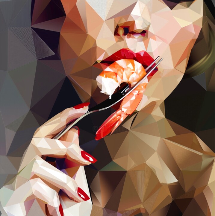 GIRL WITH KING PRAWN Digital Arts, 27.6x27.6 in