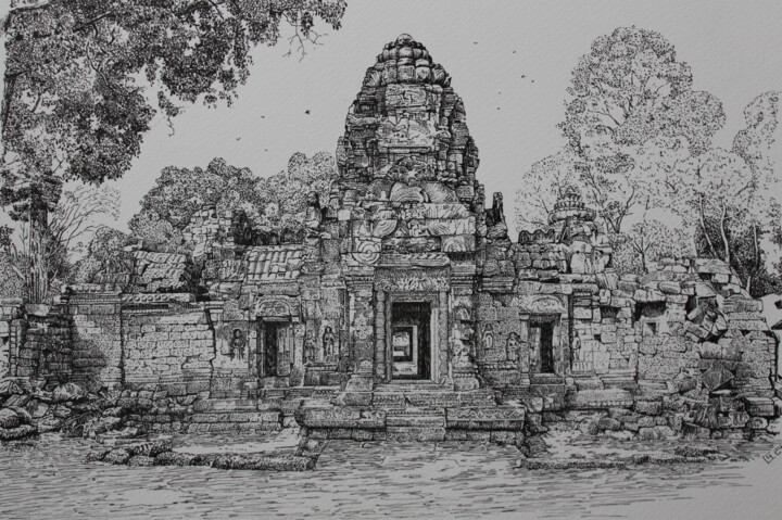 Ancient Temple Dessin, 9,5x12,6 in