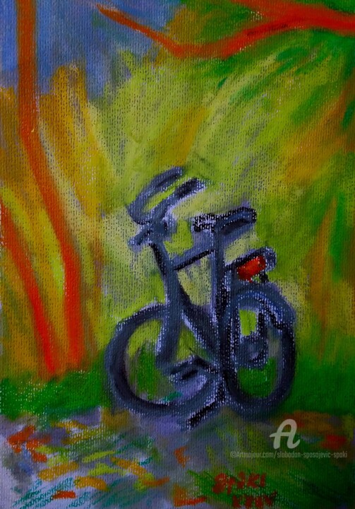 Painting titled "Velosiped" by Slobodan Spasojevic (Spaki), Original Artwork, Pastel