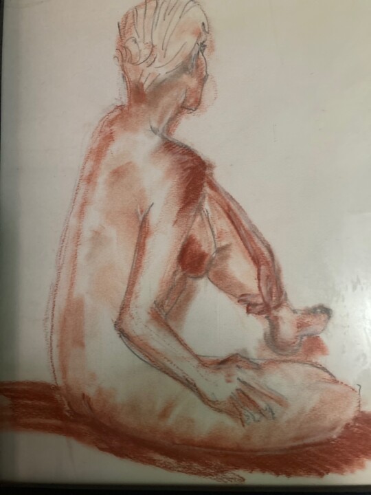 Femme de dos, main sur sa cheville gauche 图画, 15.8x11.8 in