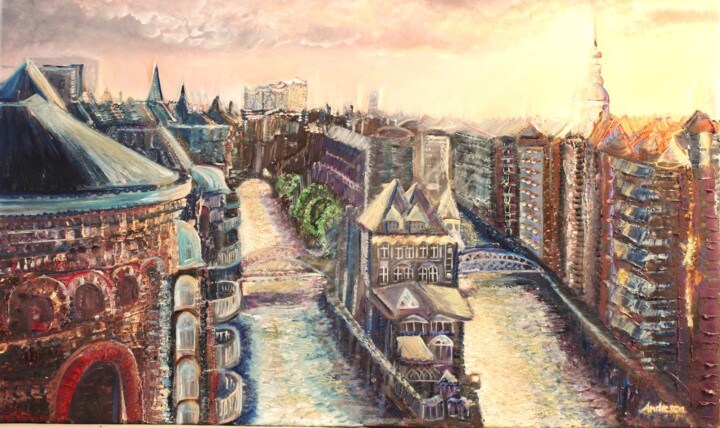 Sonnenaufgang über Hamburg / Sundowning over Hamburg 绘画, 19.7x29.5 in