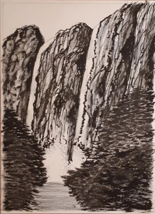 Dessin intitulée "Là-haut" par Tristan Ligen, Œuvre d'art originale, Encre