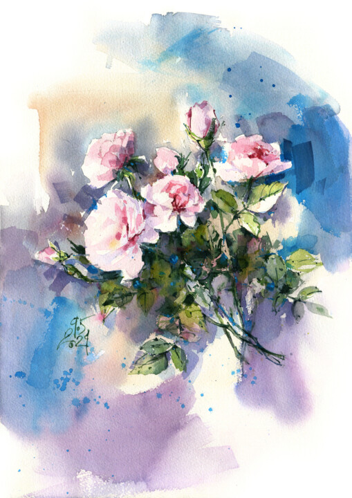Peinture intitulée "bouquet of delicate…" par Ksenia Selianko, Œuvre d'art originale, Aquarelle