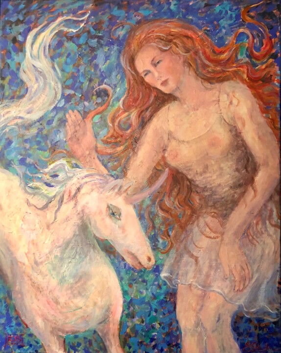 Unicorn whisperer 绘画, 36.2x28.7 in