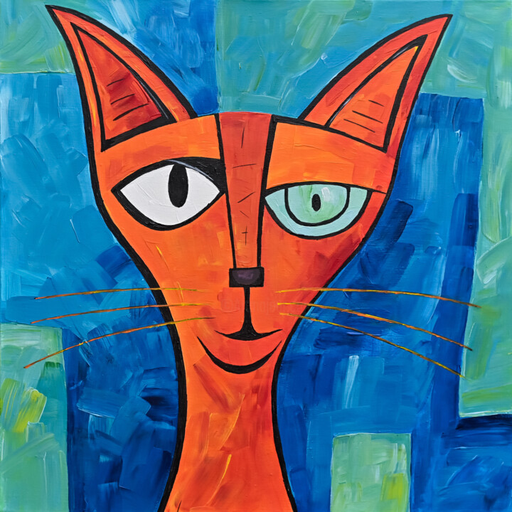 Orange Cat Pittura, 19,7x19,7 in