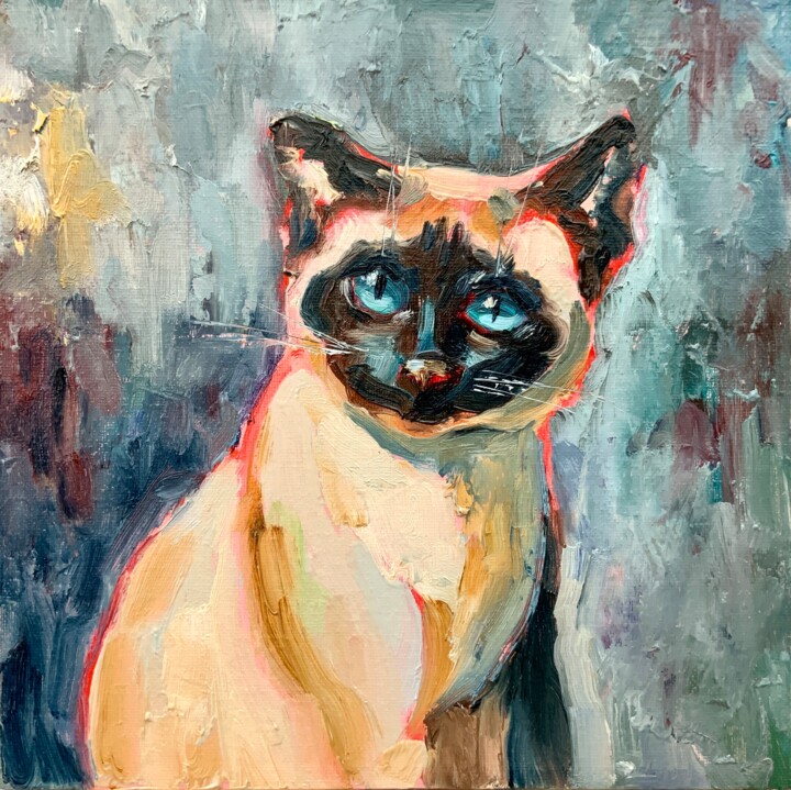Siamese Cat with Azure Eyes 绘画, 10x10 in
