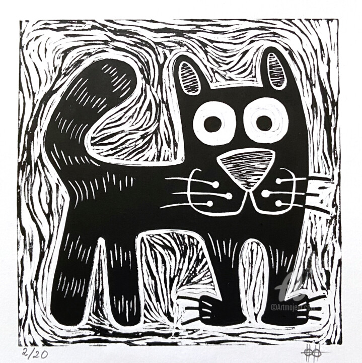 LinoCat #2 印花与版画, 7.9x7.9 in