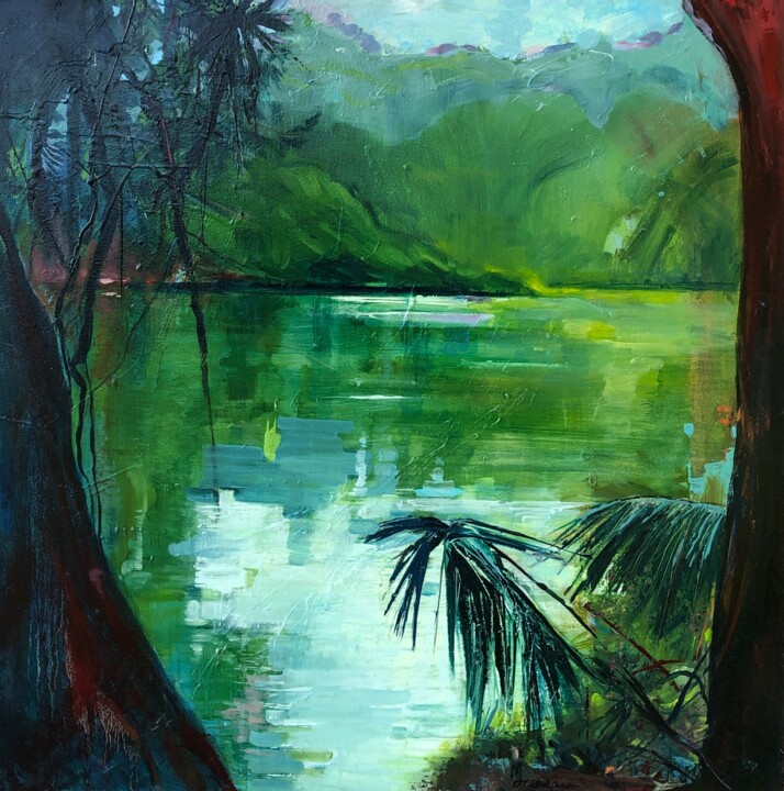 Reflet turquoise au lac 绘画, 31.5x31.5 in