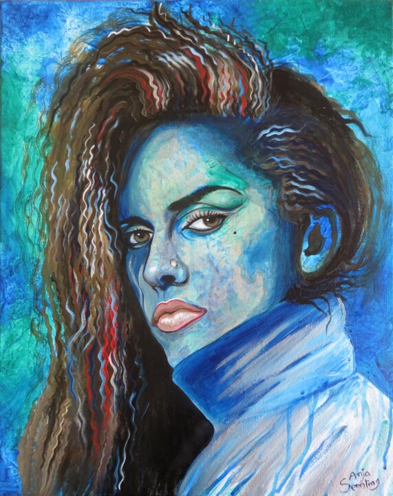 Malerei mit dem Titel "Pete Burns, Androgyn" von Anja Semling, Original-Kunstwerk, Acryl Auf Keilrahmen aus Holz montiert
