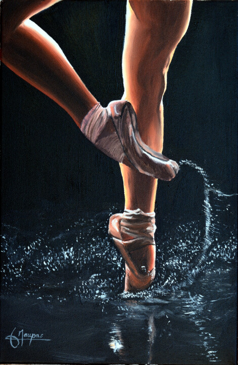 Painting titled "Elle danse sur l'eau" by Jacques Maupas, Original Artwork, Oil Mounted on Wood Stretcher frame