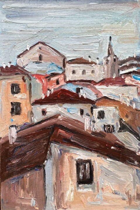 제목이 "Cityscape"인 미술작품 Irina Anis로, 원작, 기름 판지에 장착됨