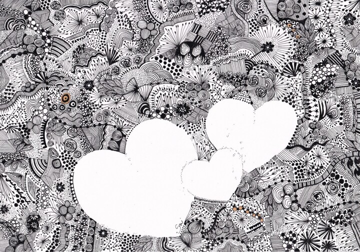 Drawing titled "GRANDES PENSEES D'A…" by Nadine Stoeltzlen, Original Artwork, Ink