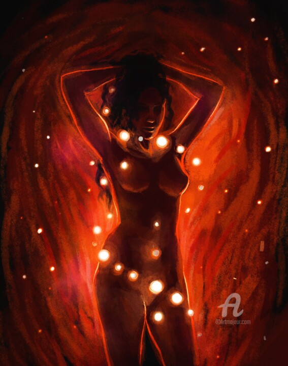 Arts numériques intitulée "Femme Feu" par Flora Gasnier, Œuvre d'art originale, Peinture numérique