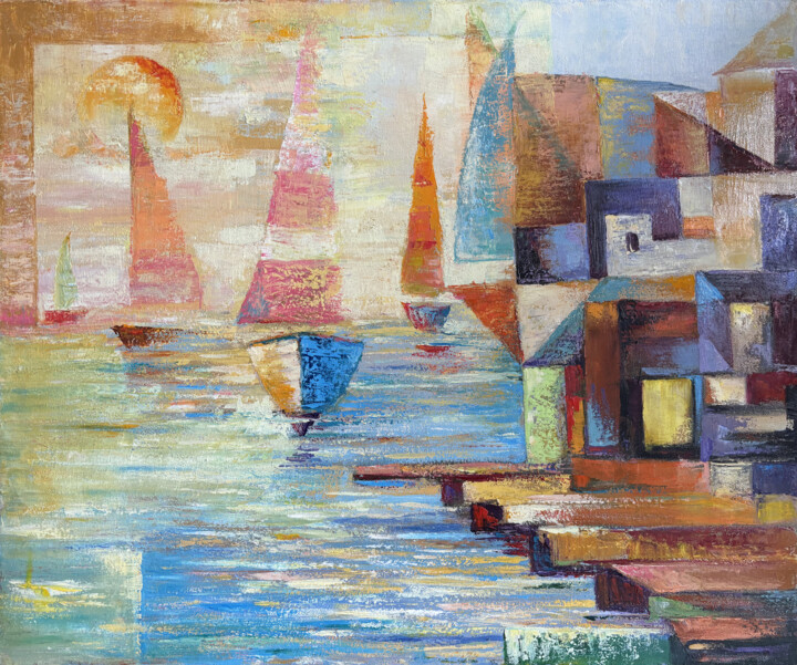 Sunset Sails 绘画, 19.7x23.6 in