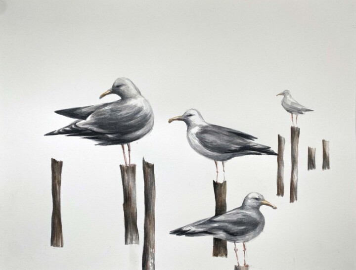 Seagulls 绘画, 12.2x16.1 in