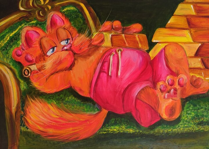 Original Cat won Gold 绘画, 19.7x27.6 in