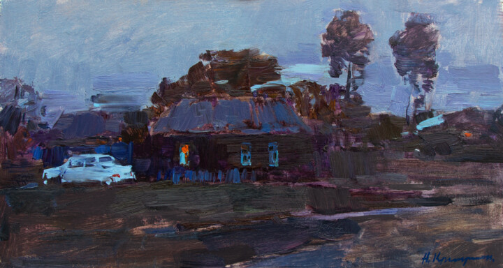Painting titled "Evening in the subu…" by Aleksander Kryushyn, Original Artwork, Oil