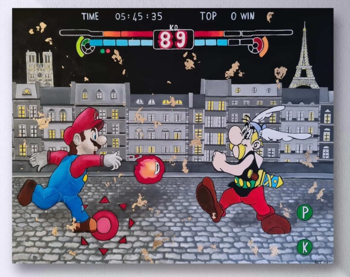 " Asterix Vs Mario " 绘画, 25.6x31.5 in