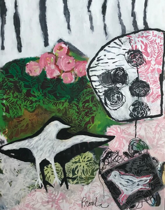"L'oiseau du bonheur"! 绘画, 48x36.2 in