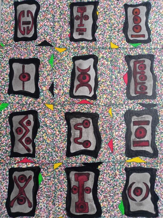 Painting titled "Totem 2" by Coco Vewenda, Original Artwork, Marker