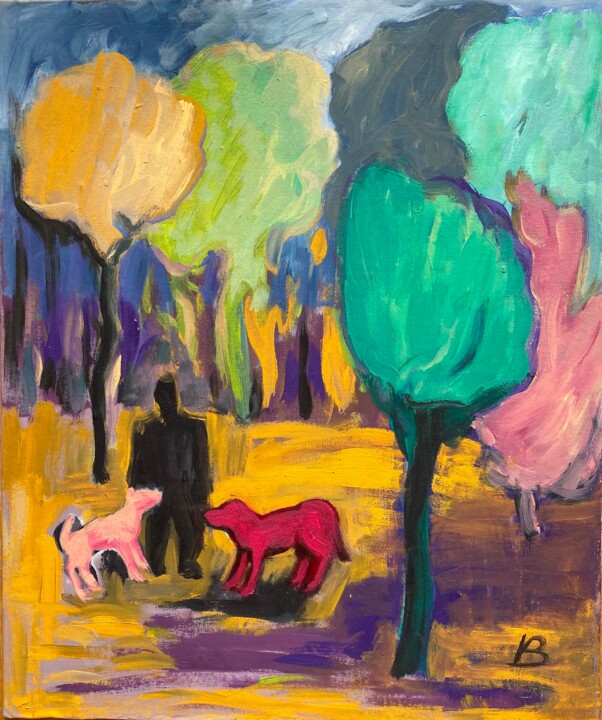 Mann mit Hunden 绘画, 23.6x19.7 in