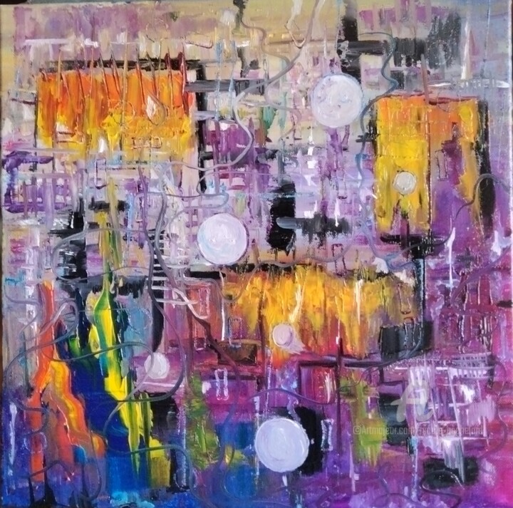 Trois lunes 绘画, 15.8x15.8 in