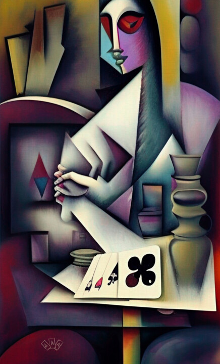 Lady Poker 绘画, 52.4x31.5 in