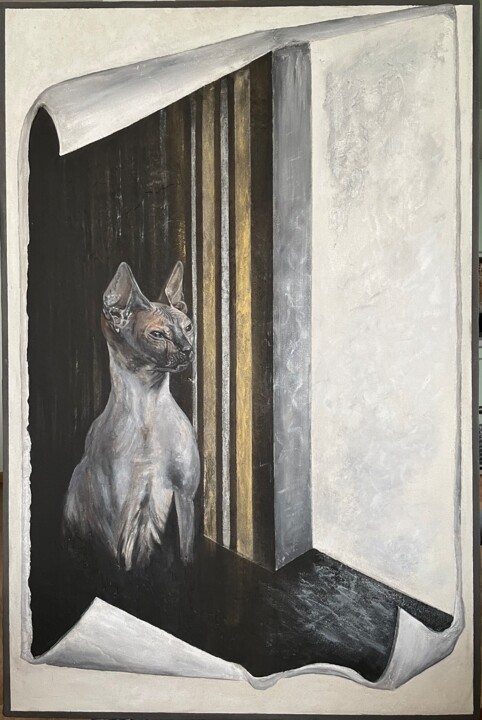 Painting titled "“The Watcher” – Mod…" by Irina Ges, Original Artwork, Clay