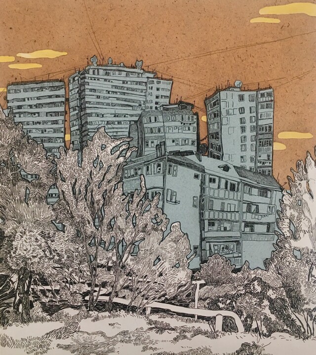 ''Cityscape'' 绘画, 13x11.8 in