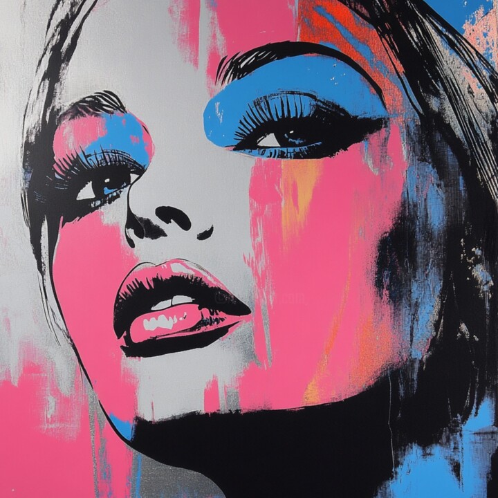 PINK BLUE WOMAN Painting, 19.7x19.7 in