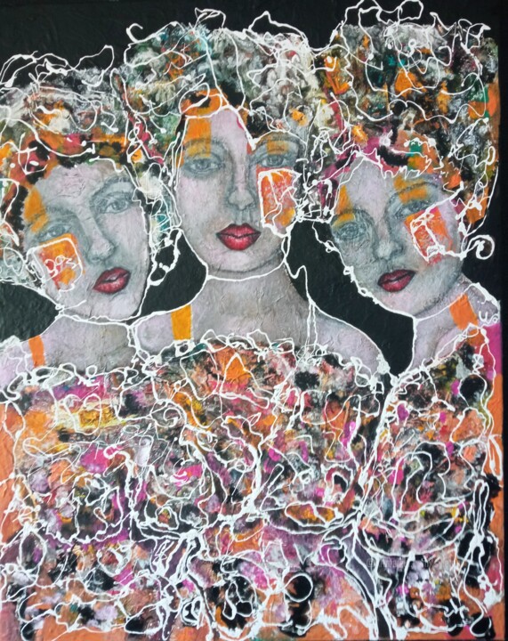 Les 3 amies pour toujours 绘画, 36.6x28.7 in