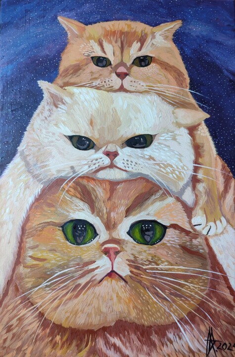 Fluffy conquerors of the universe . Cats. 绘画, 23.6x15.8 in