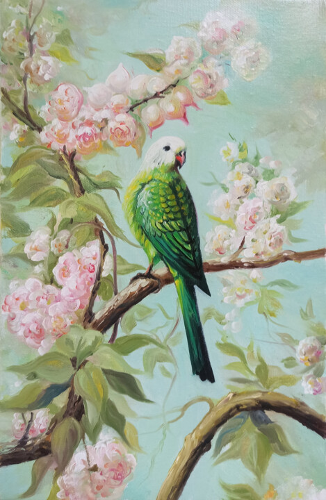 Floral Paradise with Parrot 绘画, 15.8x9.8 in