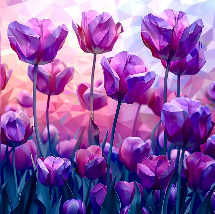 CRYSTAL LILAC TULIPS 数字艺术, 31.5x31.5 in
