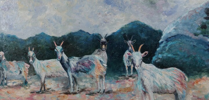 Kleines Ziegengesinde Peinture, 15,8x31,5 in