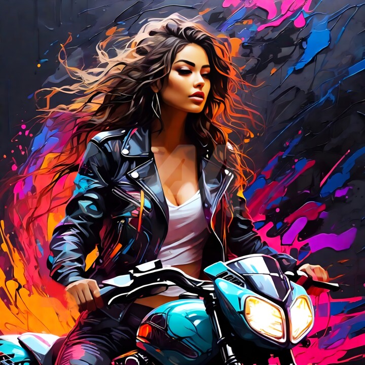 Girl on a motorcycle 数字艺术