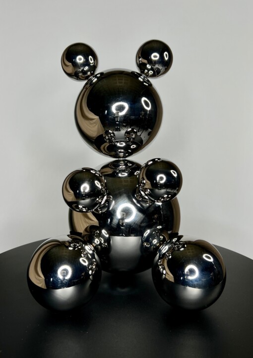 Middle Stainless Steel Bear Gabriel 雕塑, 12.2x8.3 in