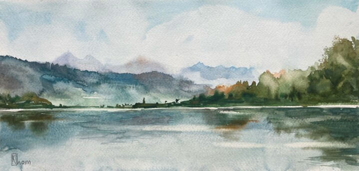 Painting titled "Mountain landscape.…" by Liliya Khomyakova (Artelida), Original Artwork, Watercolor