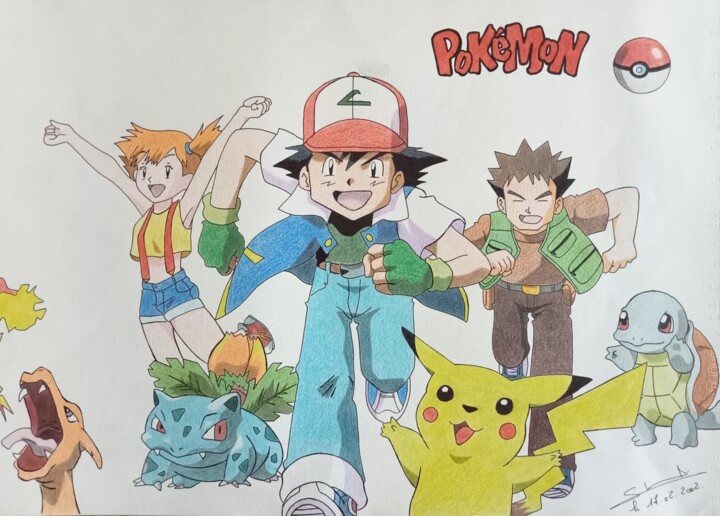 Illustration du dessin animé japonais Pokémon 图画, 11.7x16.5 in