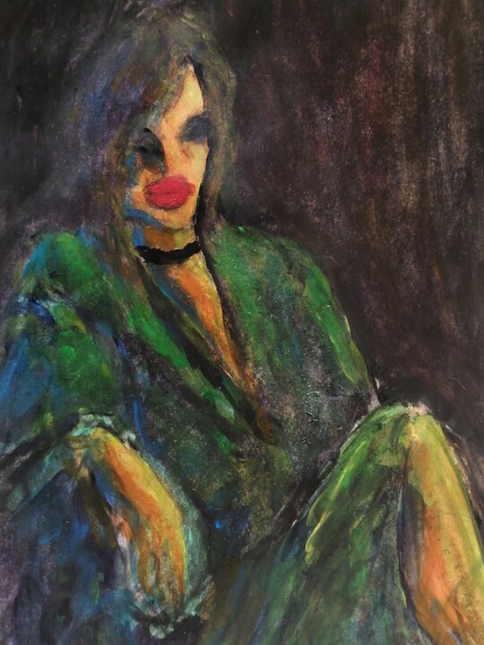 Женщина в зелёном 绘画, 11.7x8.3 in