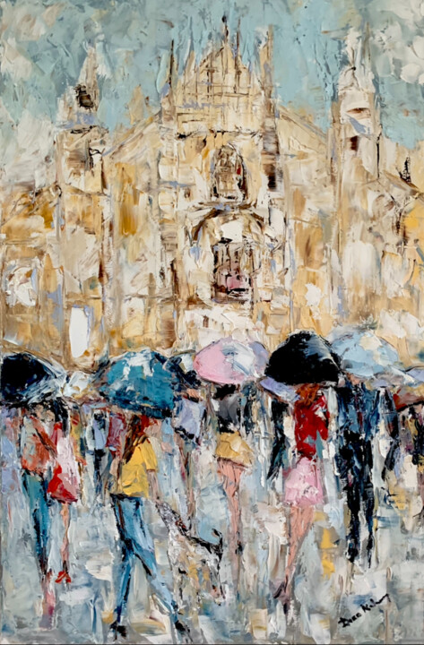 Dolce pioggia al Duomo di Milano 绘画, 19.7x15.8 in