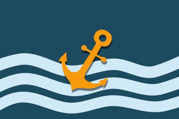 Flat blue water, marine greeting card with anchor,Travel con 摄影