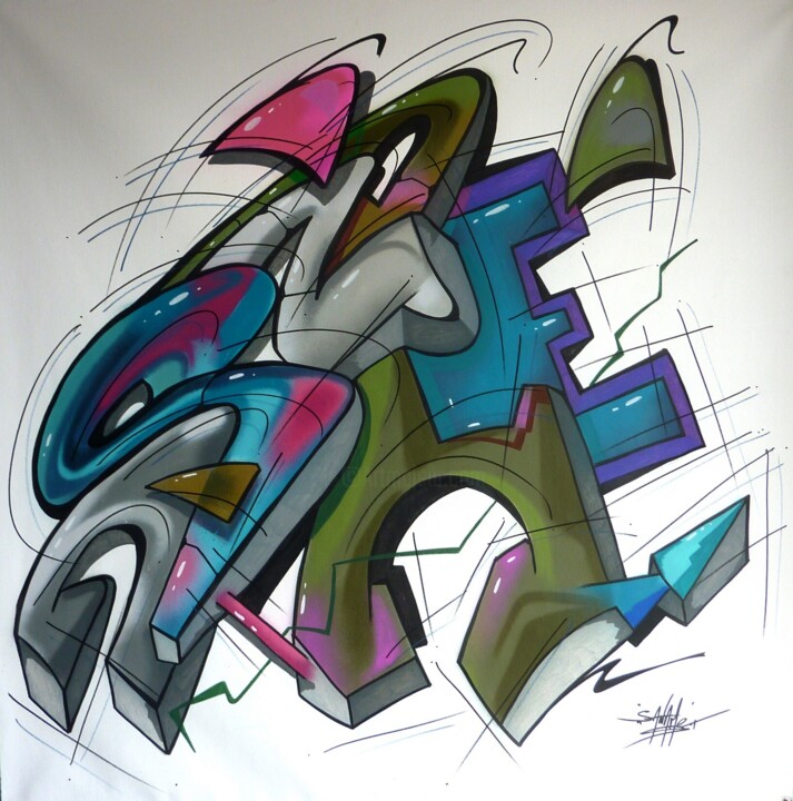 Peinture intitulée "Trace n° 2416" par Saname, Œuvre d'art originale, Bombe aérosol