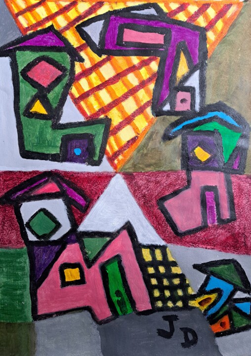 Village Déconstruit 绘画, 15.8x11.8 in
