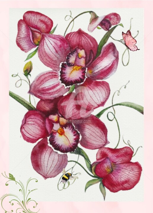 Orchidées et pois de senteur 印花与版画, 5.8x4.1 in