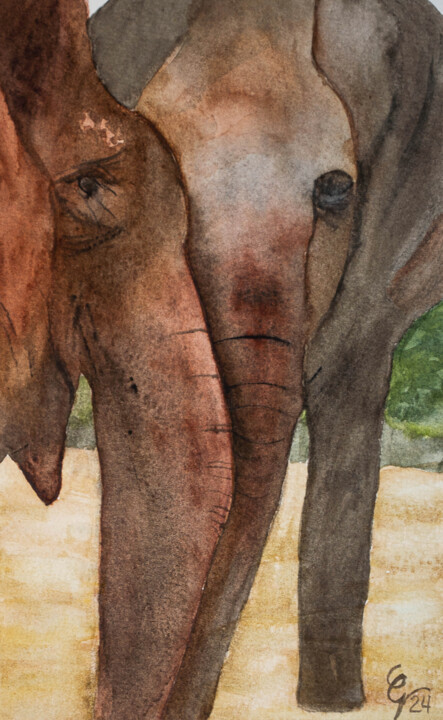 Elephant Crossing 绘画, 9.5x6 in