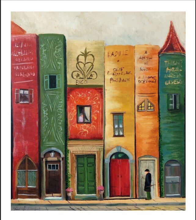 Schilderij getiteld "scholar's city" door Yengo, Origineel Kunstwerk, Olie