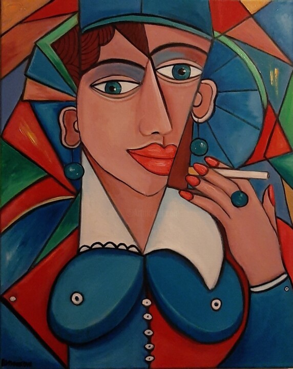 Mulher com brincos de esmeralda 绘画, 19.7x15.8 in