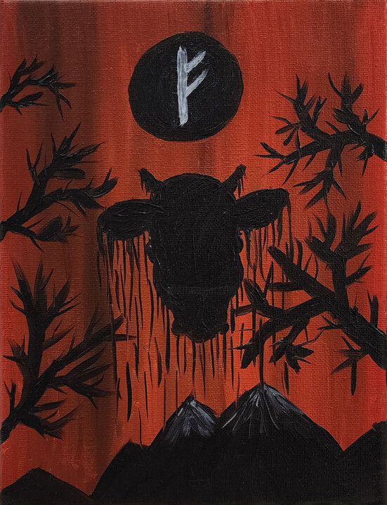 Energy art - Fehu: The Duality of Wealth and Responsibility 绘画, 9.3x7 in